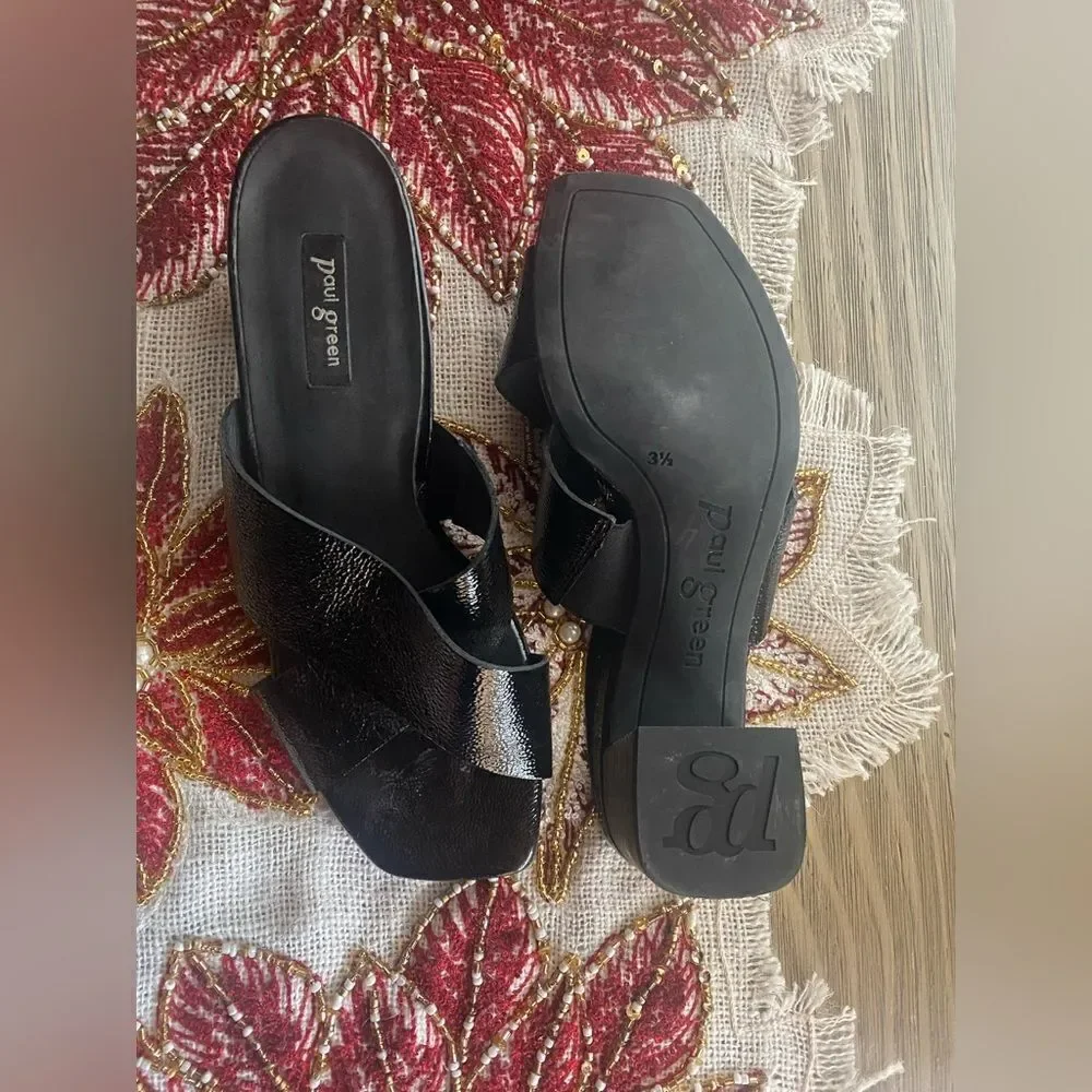 PAUL GREEN Sandals Black Leather  Soft Heels Shoes UK 3.5 US 6 Made In Austria